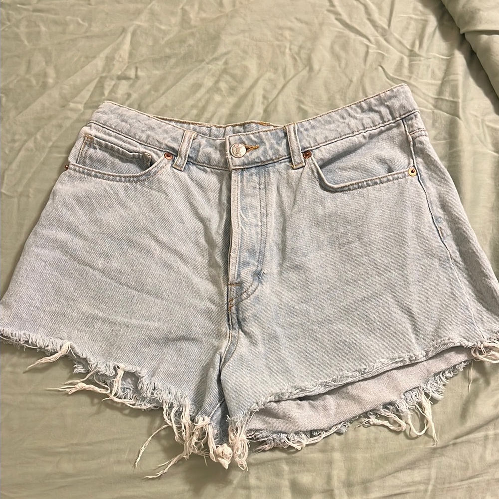 H&M Blue Jean Shorts Distressed Frayed Hem